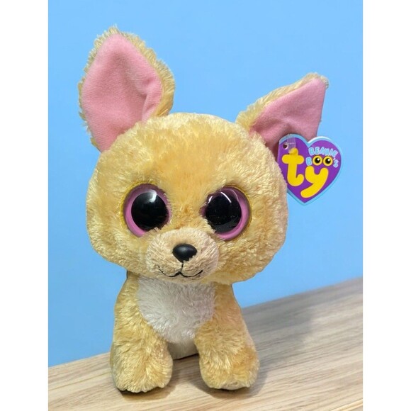 TY Beanie Boos 6 inch NACHO the Chihuahua PURPLE TAGS Solid Eyes RARE! NEW NOS